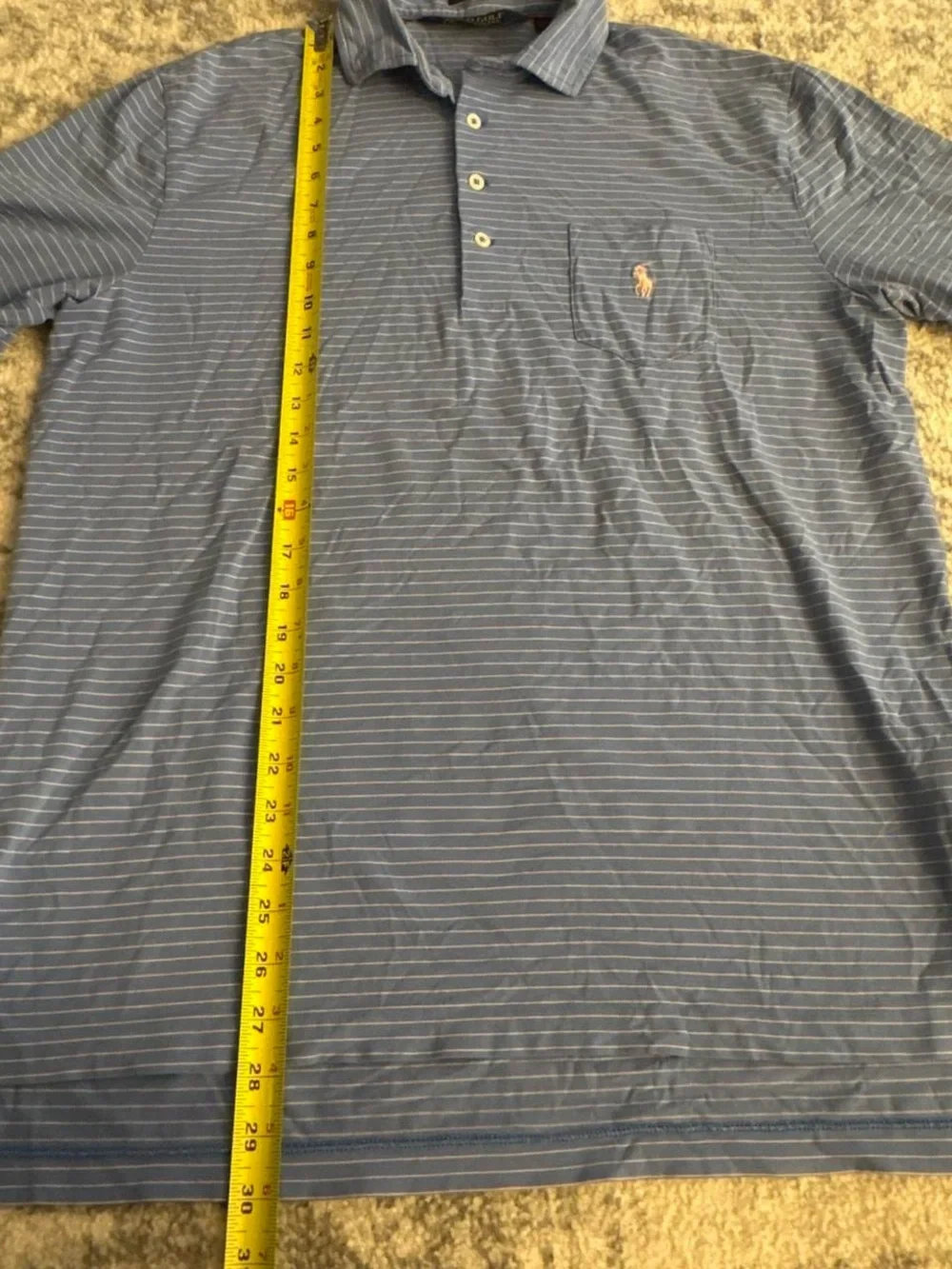 Polo Ralph Lauren Light Blue striped Pocket Golf Polo with Pink Pony Size Medium